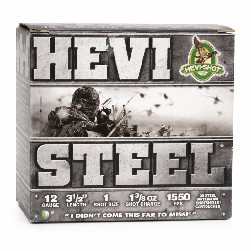 HEVI-Shot Steel 12 Gauge 3.5" Shotgun Shells – #1 Shot, 1 3/8 oz, 1550 FPS (25 Rounds)