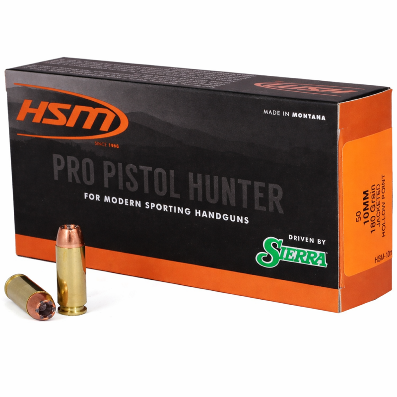 HSM Pro Pistol Hunter 10mm Auto 180gr JHP Ammo – Sierra Hollow Point – 50 Rounds