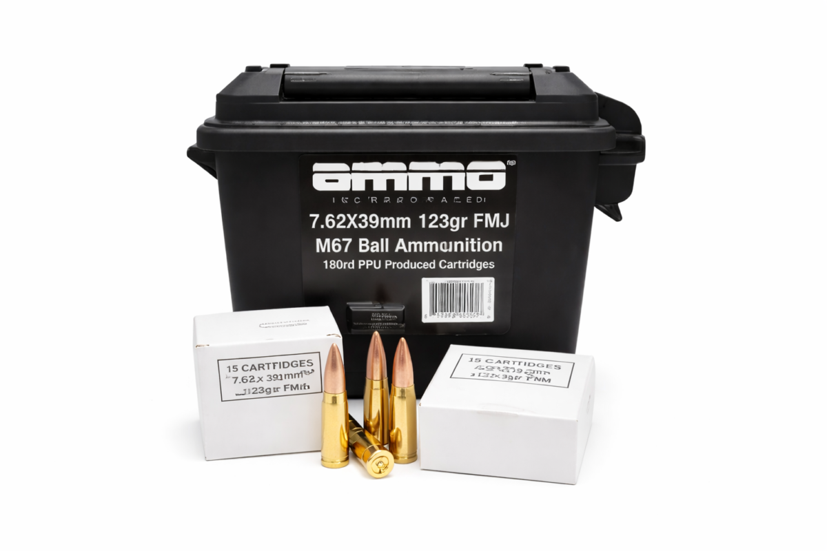7.62x39mm 123gr FMJ Brass Ammo – 180 Rounds (AMMO Inc. Range Pack)
